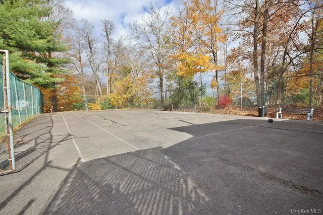 a view of backyard with large trees