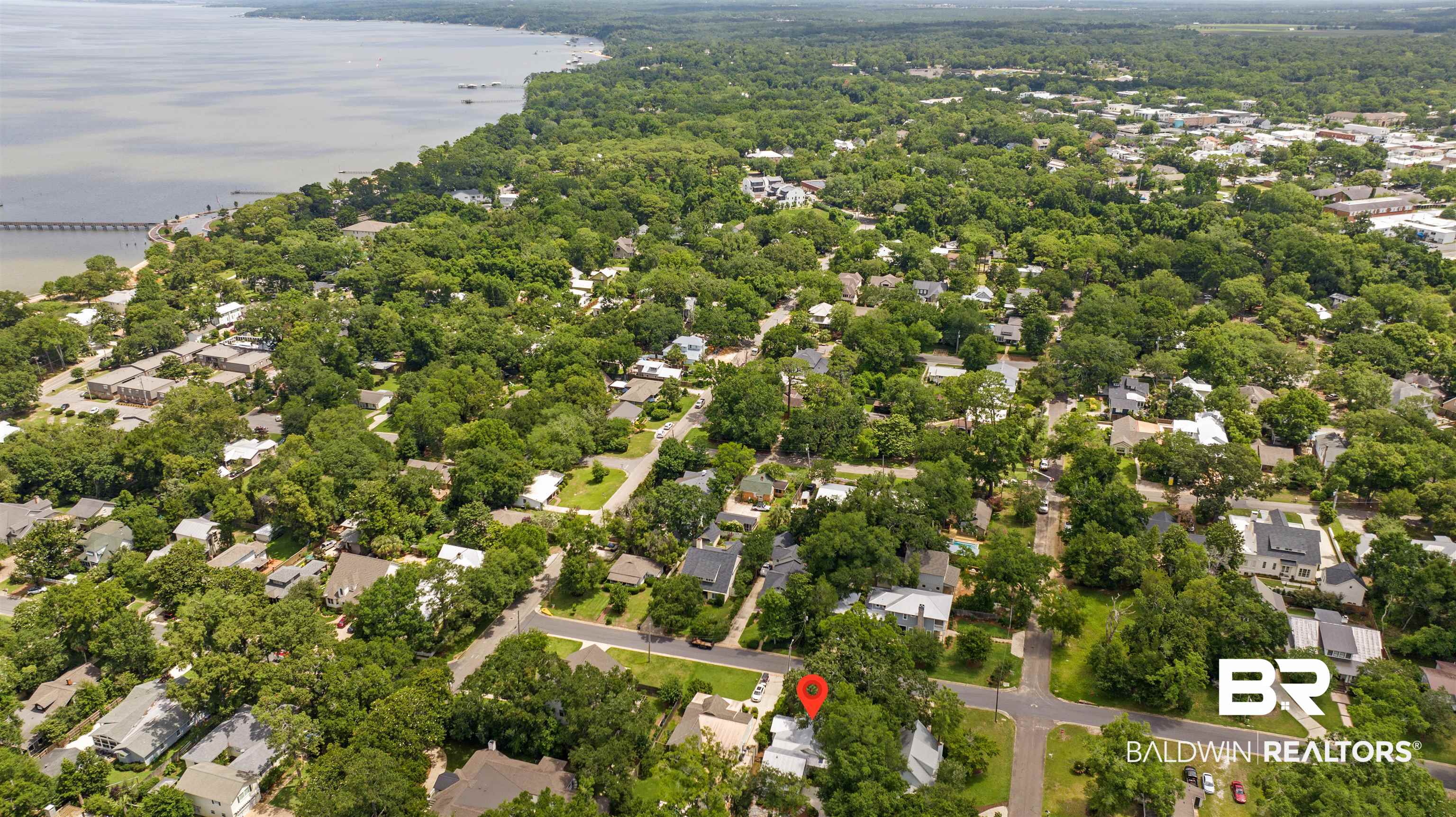 106 White Avenue Fairhope, AL 36532 - Photo 33 of 35 Aerial view of residential area with a nearby body of water