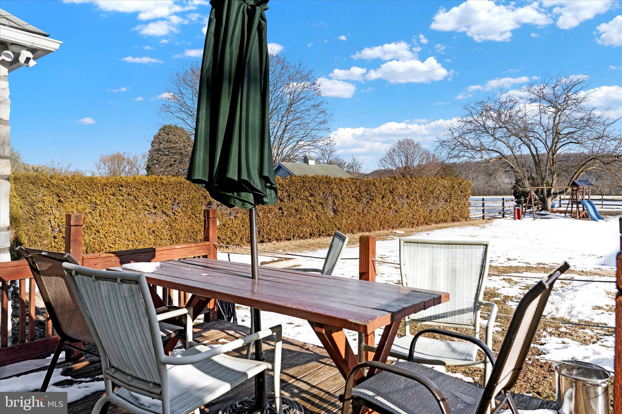 570 Oysterdale Road Oley, PA 19547 - Photo 23 of 26 a view of a patio with table and chairs with wooden floor and fence