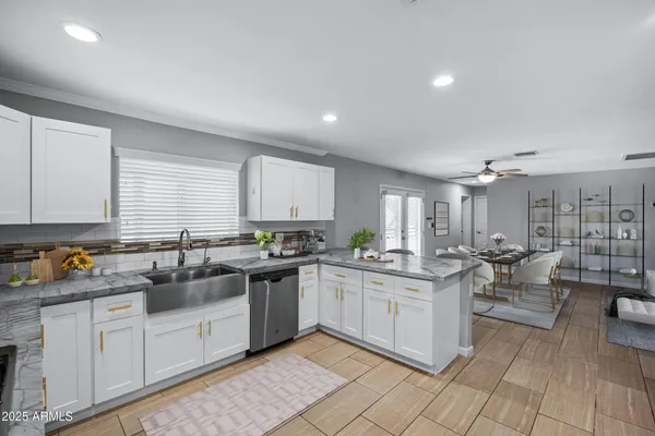 a kitchen with lots of counter top space