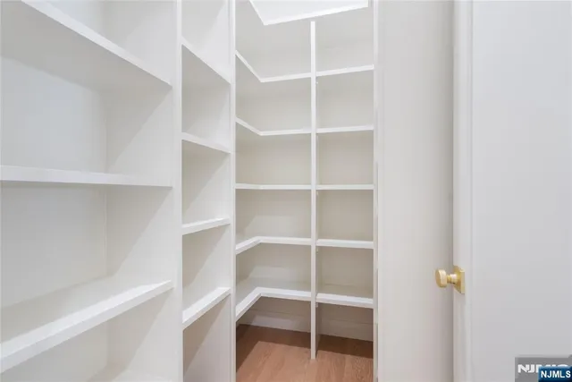a view of walk in closet with empty racks