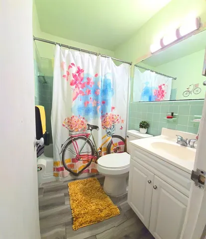 a bathroom with a sink mirror vanity and toilet