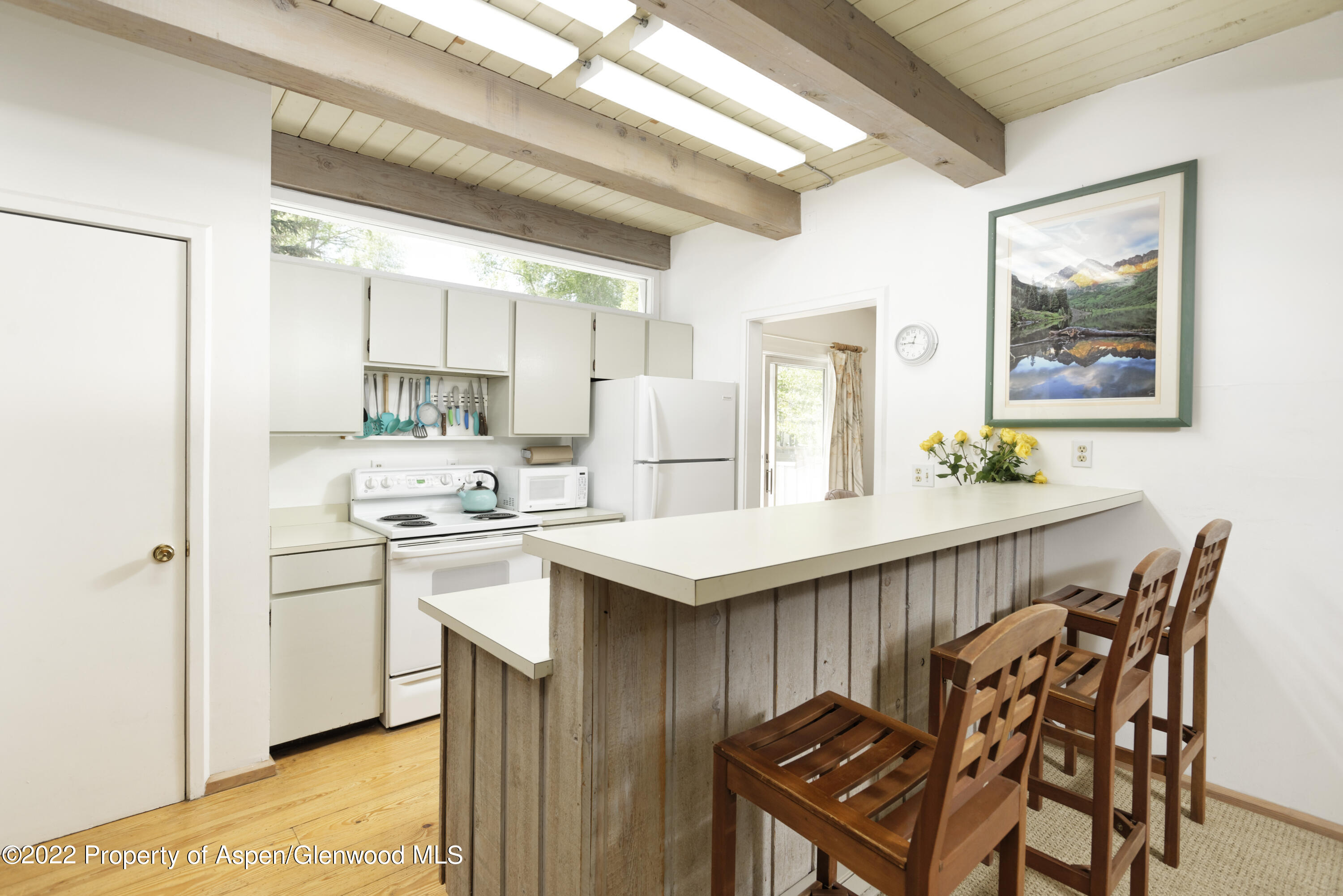 521 North 7th Street, Unit B Aspen, CO 81611 - Photo 5 of 26 a kitchen with stainless steel appliances kitchen island a table chairs and a refrigerator