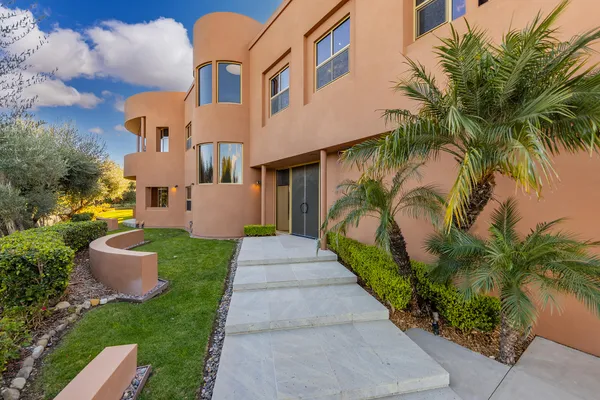 a view of a wooden door in front of a door