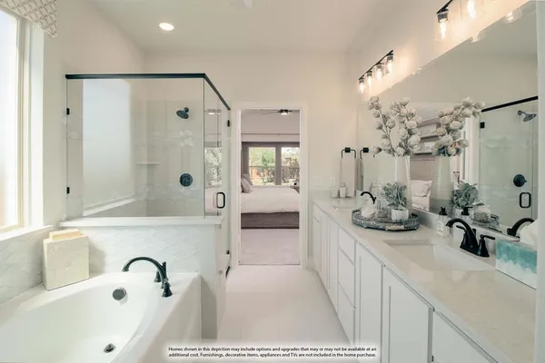 a bathroom with a double vanity sink and mirror