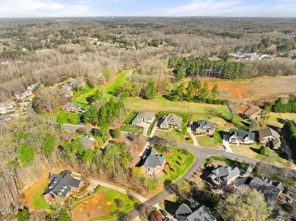 an aerial view of a swimming pool