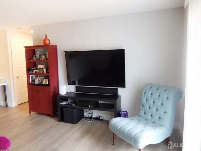 a garden view with a seating space