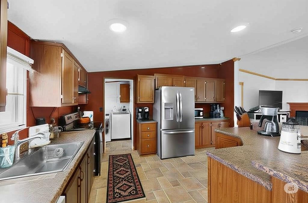 1406 Grand Prix Court Rhome, TX 76078 - Photo 6 of 12 a kitchen with stainless steel appliances granite countertop a sink stove and refrigerator