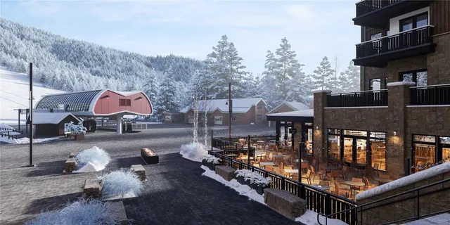 a outdoor space with lots of table and chairs