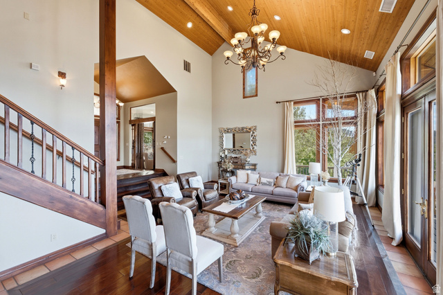 335 Bern Way Midway, UT 84049 - Photo 15 of 88 Vaulted wood-paneled ceiling with exposed beams
