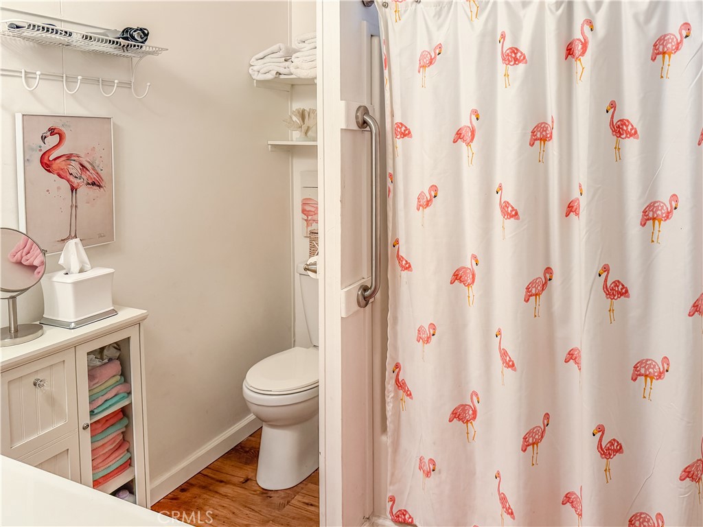 547 Channel Way Needles, CA 92363 - Photo 10 of 15 a bathroom with a sink and a toilet curtain