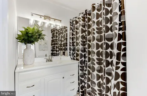 a bathroom with a sink a toilet and a shower curtain