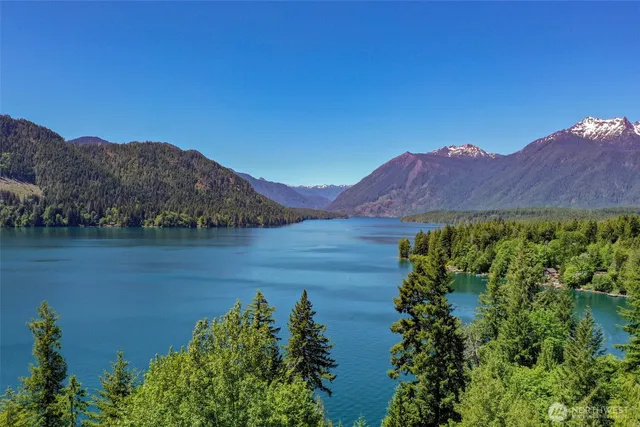 a view of a lake with a mountain in the background