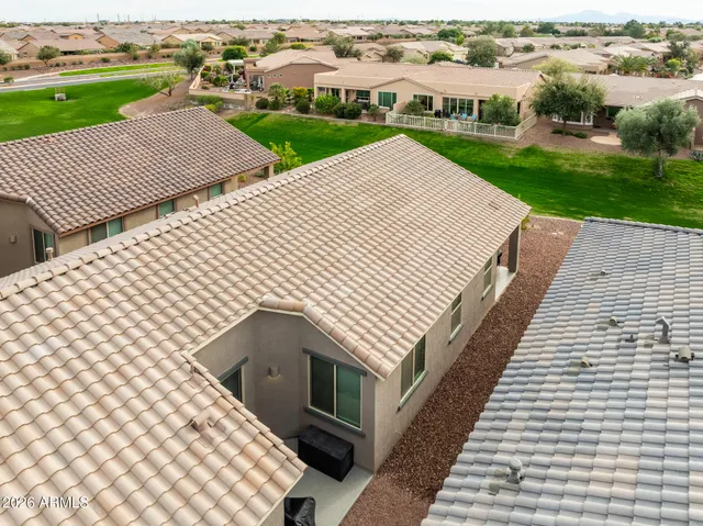 an aerial view of a house