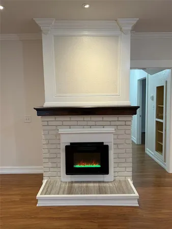 a living room with a fireplace
