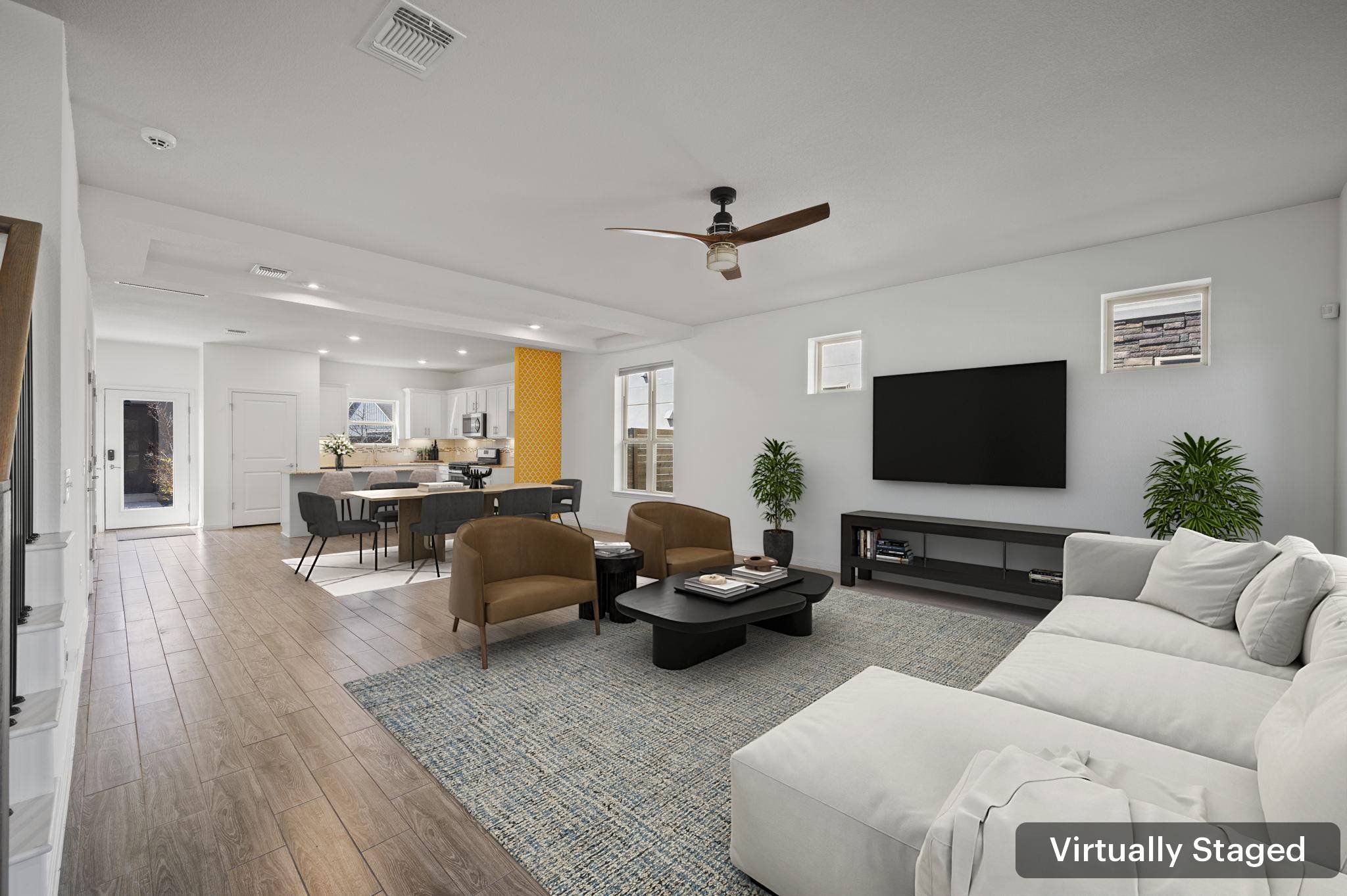 5809 Charles Merle Dr., Unit B Austin, TX 78747 - Photo 2 of 27 Living area with a ceiling fan, recessed lighting, wood finished floors, and visible vents