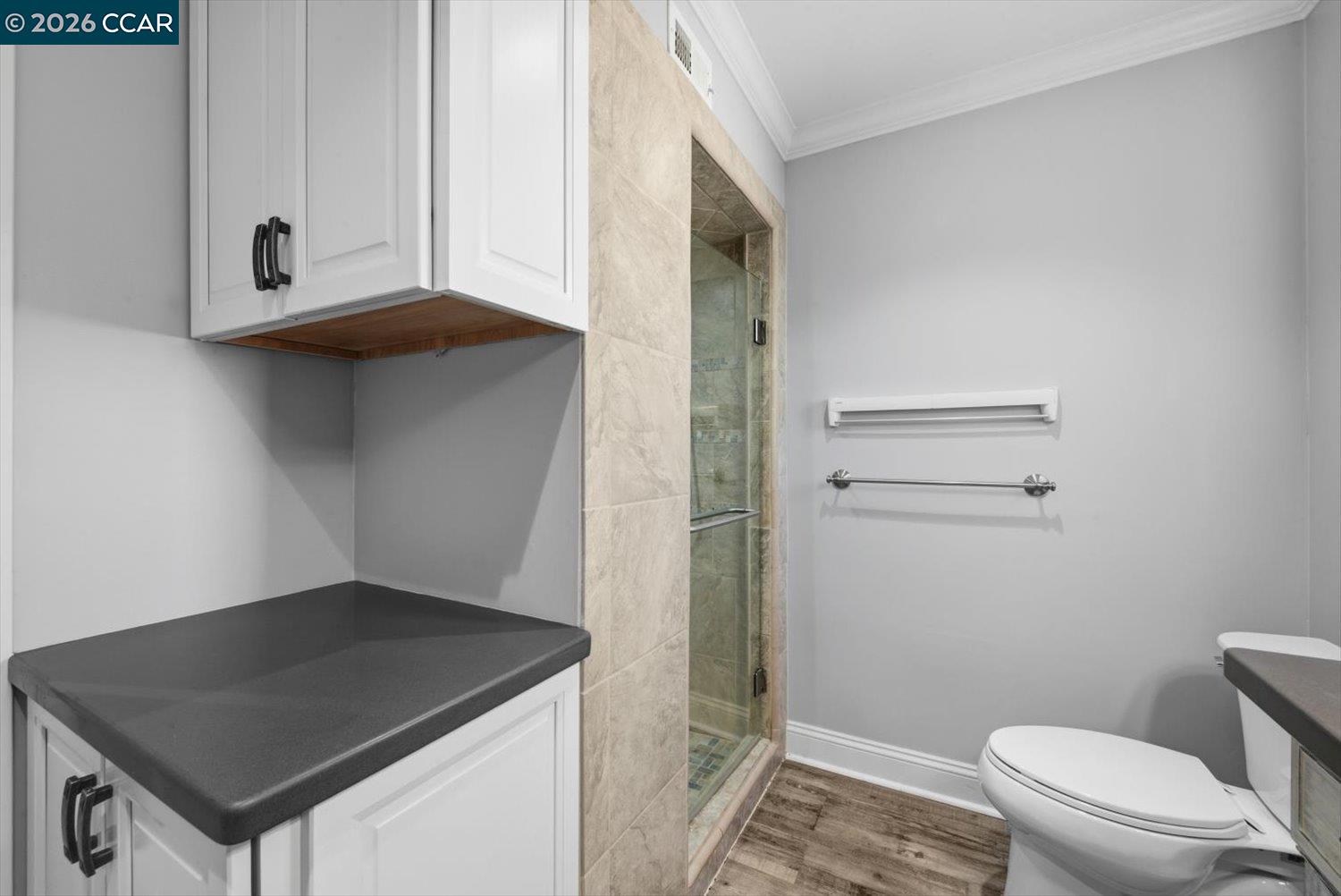 2741 Golden Rain Road, Unit 7 Walnut Creek, CA 94595 - Photo 33 of 60 a bathroom with a sink a toilet and shower