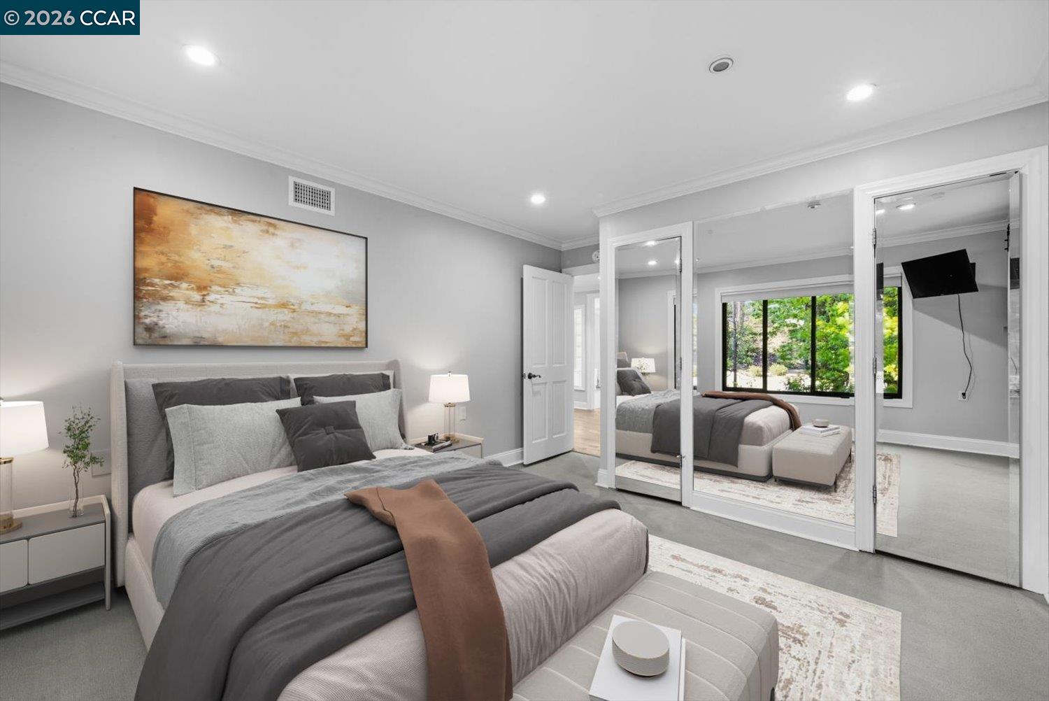 2741 Golden Rain Road, Unit 7 Walnut Creek, CA 94595 - Photo 35 of 60 a bedroom with furniture and a large window