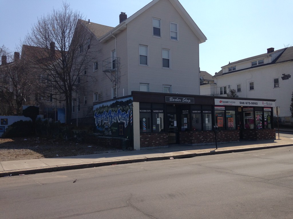 a large building with a street