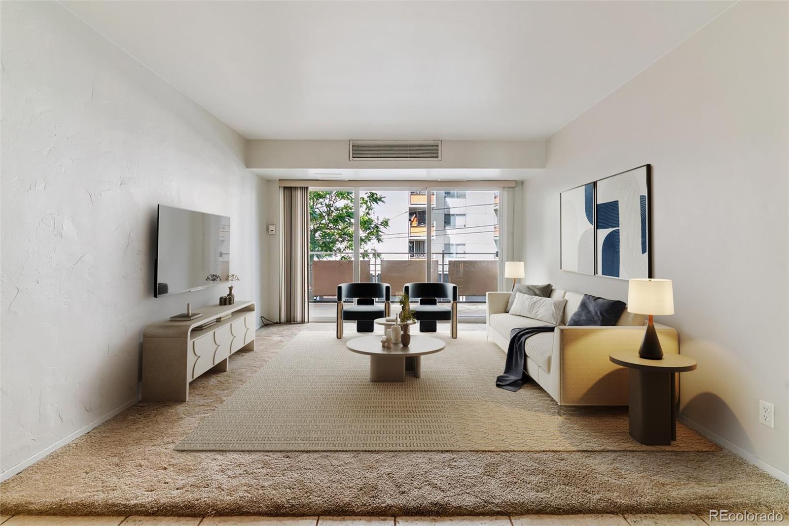 1121 Albion Street, Unit 207 Denver, CO 80220 - Photo 4 of 39 a living room with furniture and a flat screen tv