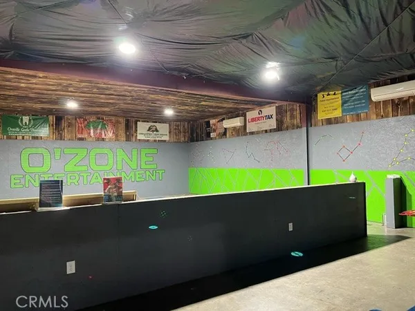 a living room with a black table