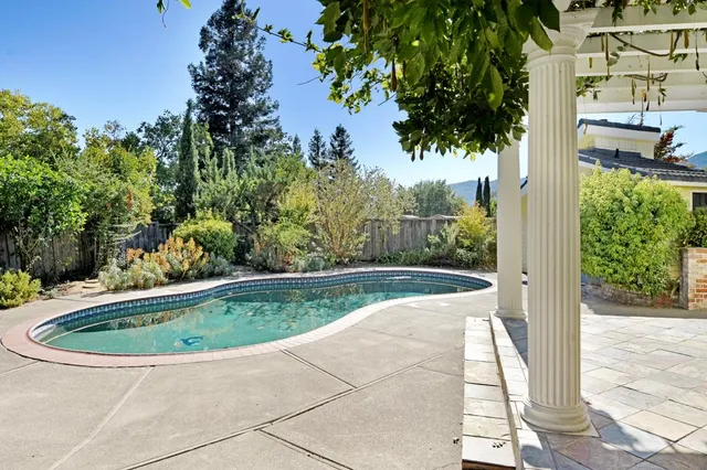 a view of swimming pool from a yard