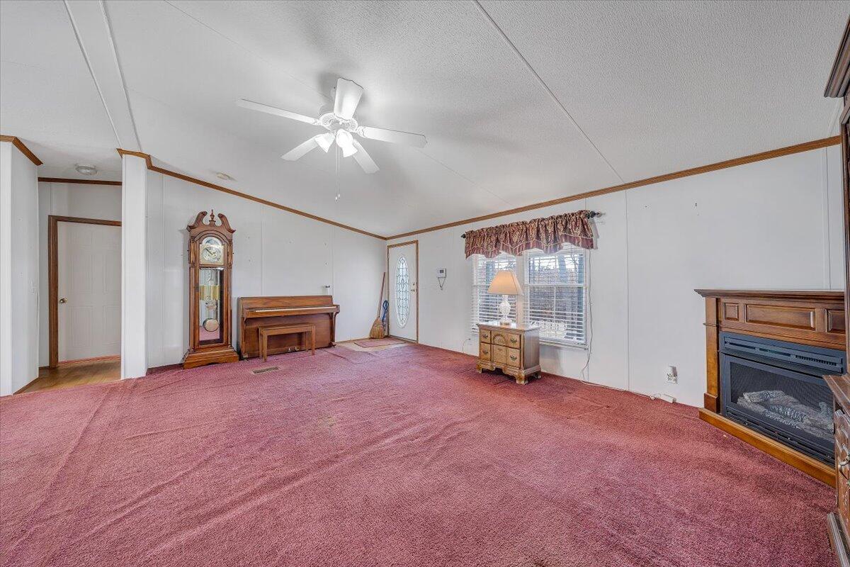 829 Moorman Mill Road Rustburg, VA 24588 - Photo 6 of 45 a view of an empty room with a fireplace and a ceiling fan