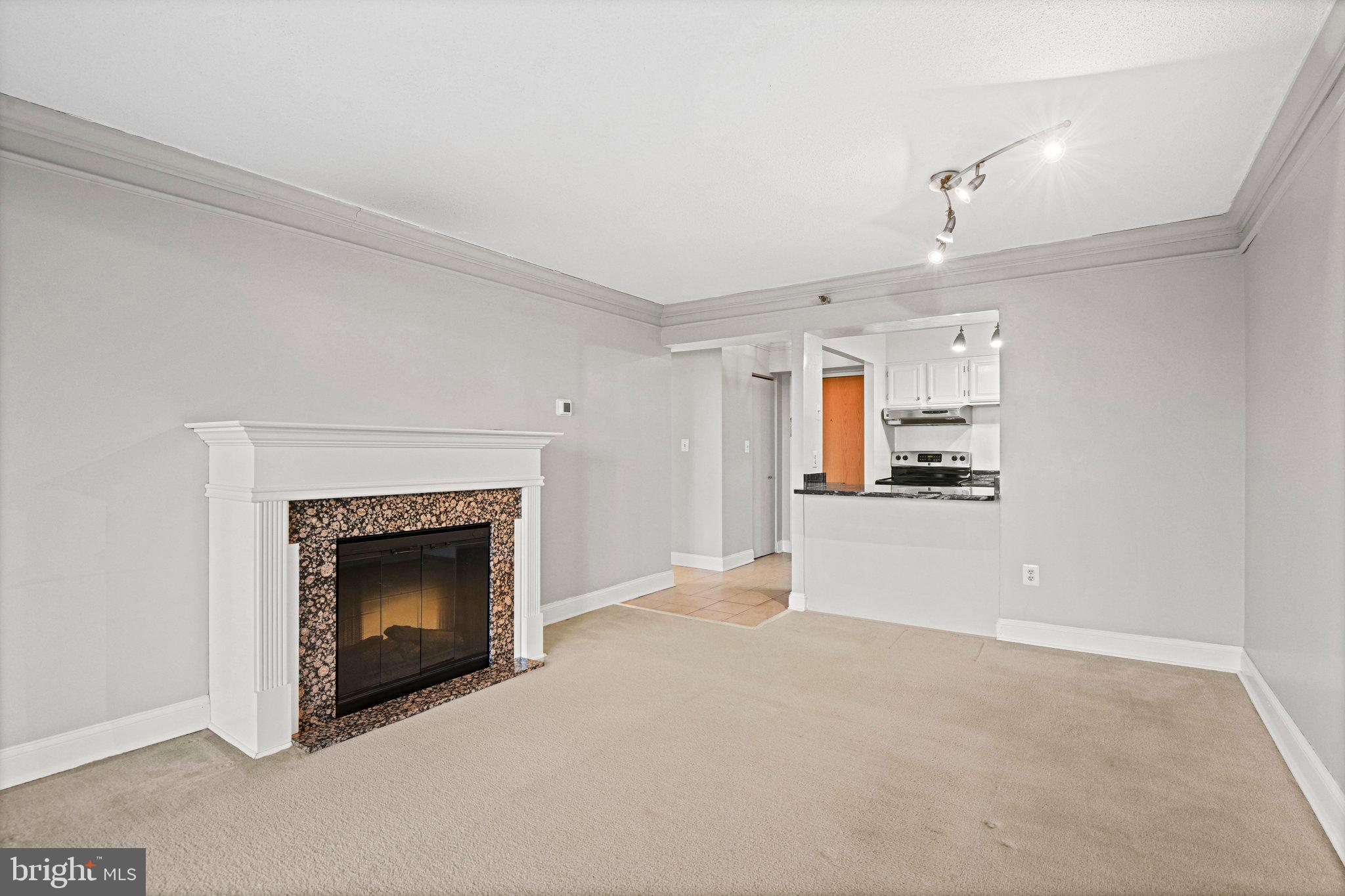 1808 Old Meadow Road, Unit 716 McLean, VA 22102 - Photo 11 of 36 a view of empty room with a kitchen and fireplace