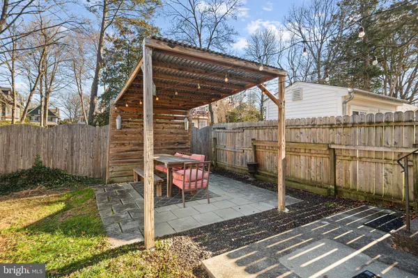 a view of a backyard with sitting area