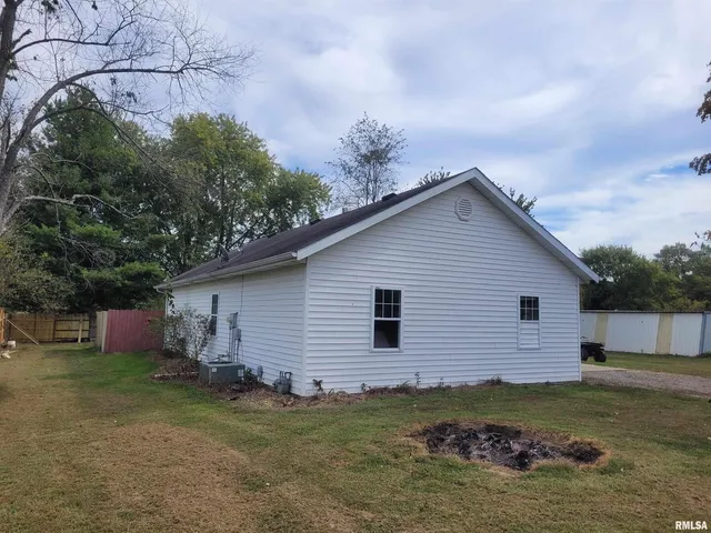 a view of a backyard with plants and a tree