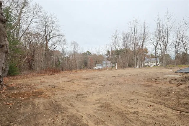a view of dirt yard with trees