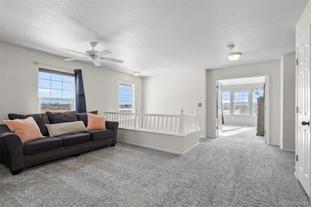 a living room with furniture and windows