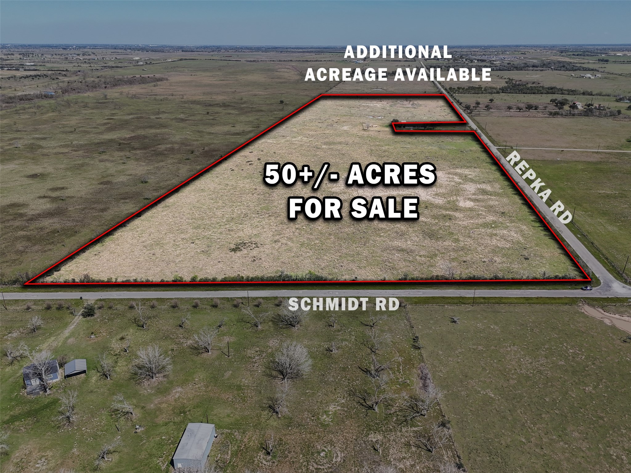 Aerial overview of ±51.4 acres with boundary outline highlighting expansive layout and development potential