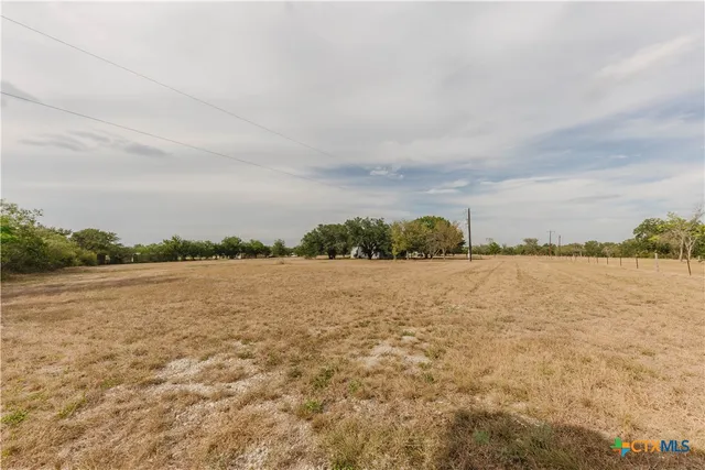 a view of dirt field with trees