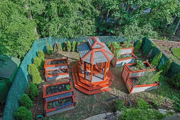 an aerial view of a house