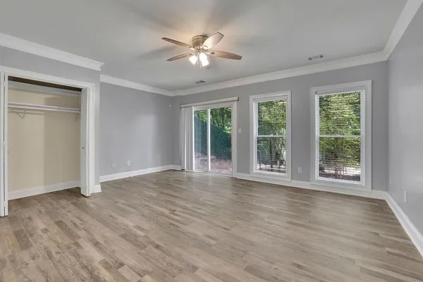 a view of a room that has a window in it