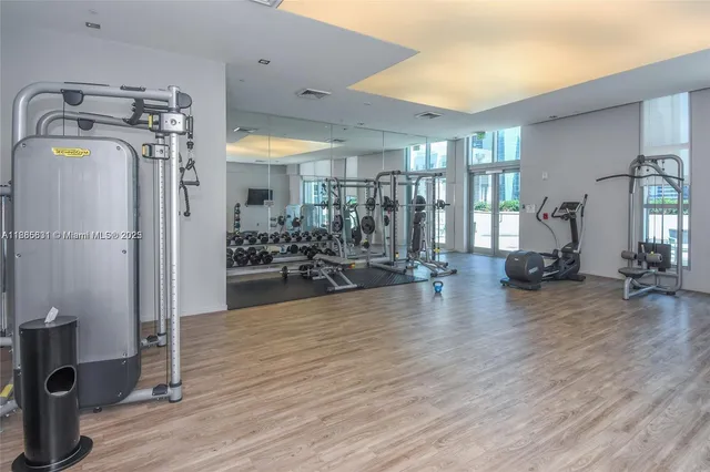 a view of a room with gym equipment