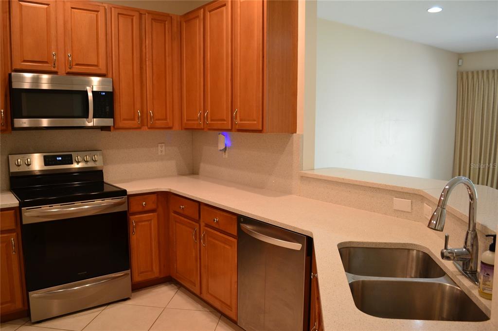 11235 Kapok Grand Circle Madeira Beach, FL 33708 - Photo 6 of 34 a kitchen with granite countertop a sink and a stove top oven