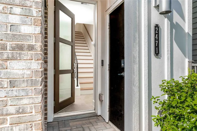 a view of a balcony from a door