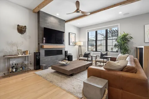 a view of a bedroom with a furniture and closet