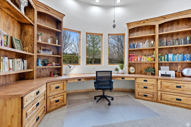 98 Bridge Road Rockville, UT 84763 - Photo 8 of 75 Office area featuring built in study area and light carpet