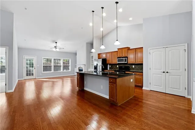 a large kitchen with lots of counter space