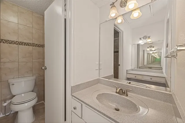 a bathroom with a sink a toilet and a mirror