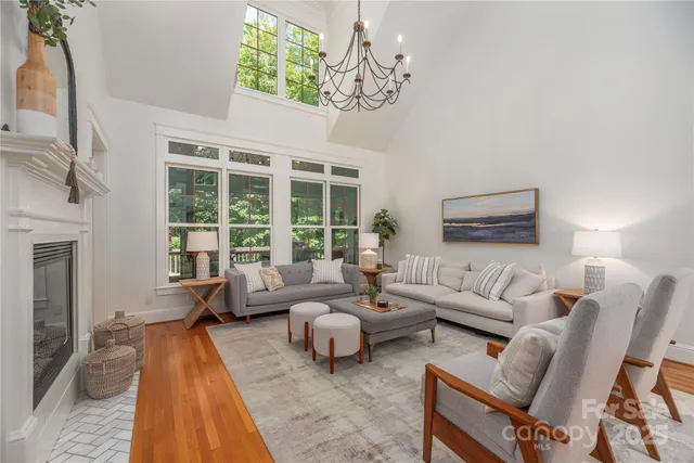 a living room with furniture or couch and a potted plant