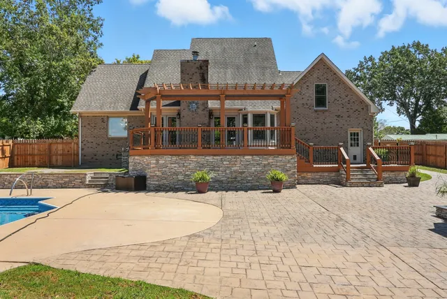 a front view of a house with a patio