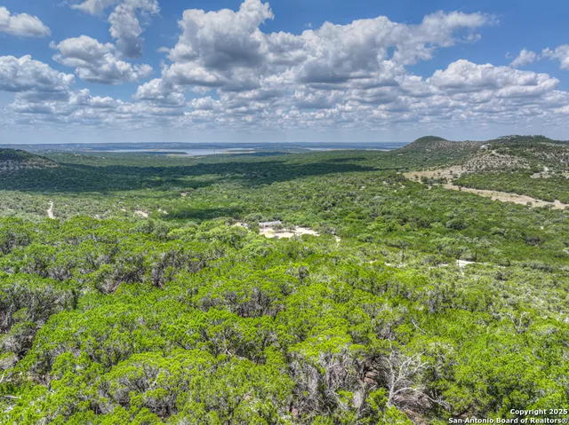 a view of a lush green space with sea