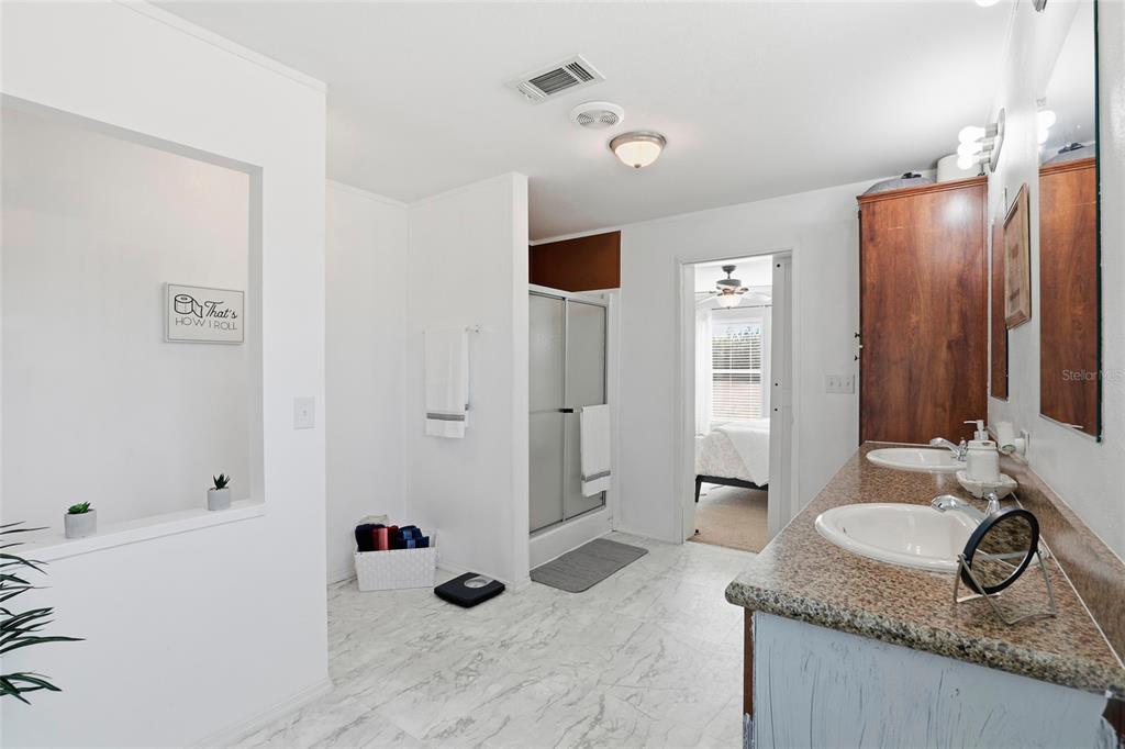 952 Gallilee Loop Lake City, FL 32024 - Photo 33 of 60 a bathroom with a granite countertop sink a mirror and shower