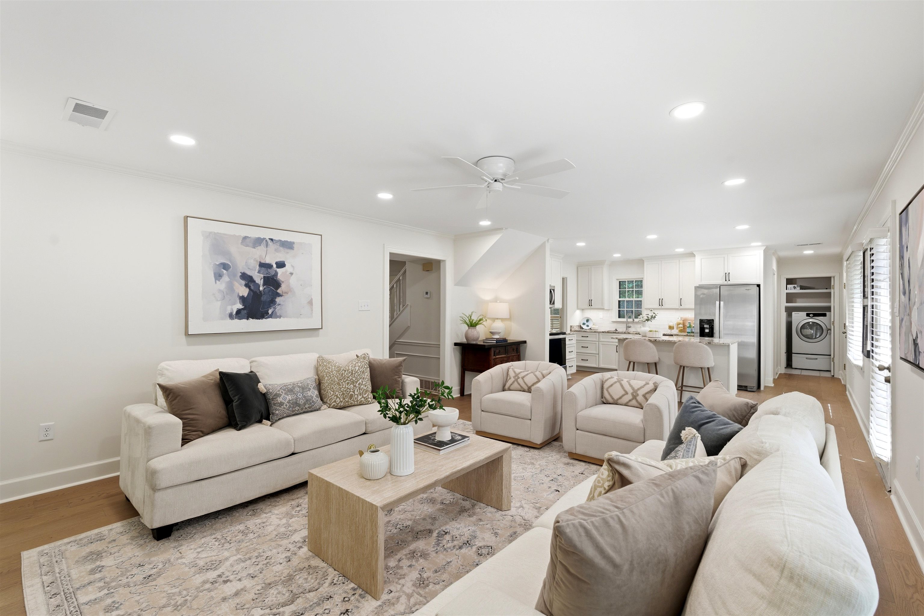 1984 Allenby Road Germantown, TN 38139 - Photo 16 of 37 Open-concept living area featuring wood-finish flooring, recessed lighting, and a ceiling fan