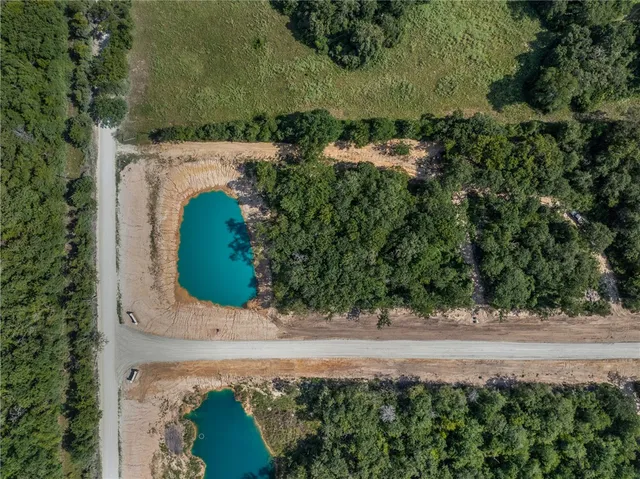 an aerial view of a residential houses with yard