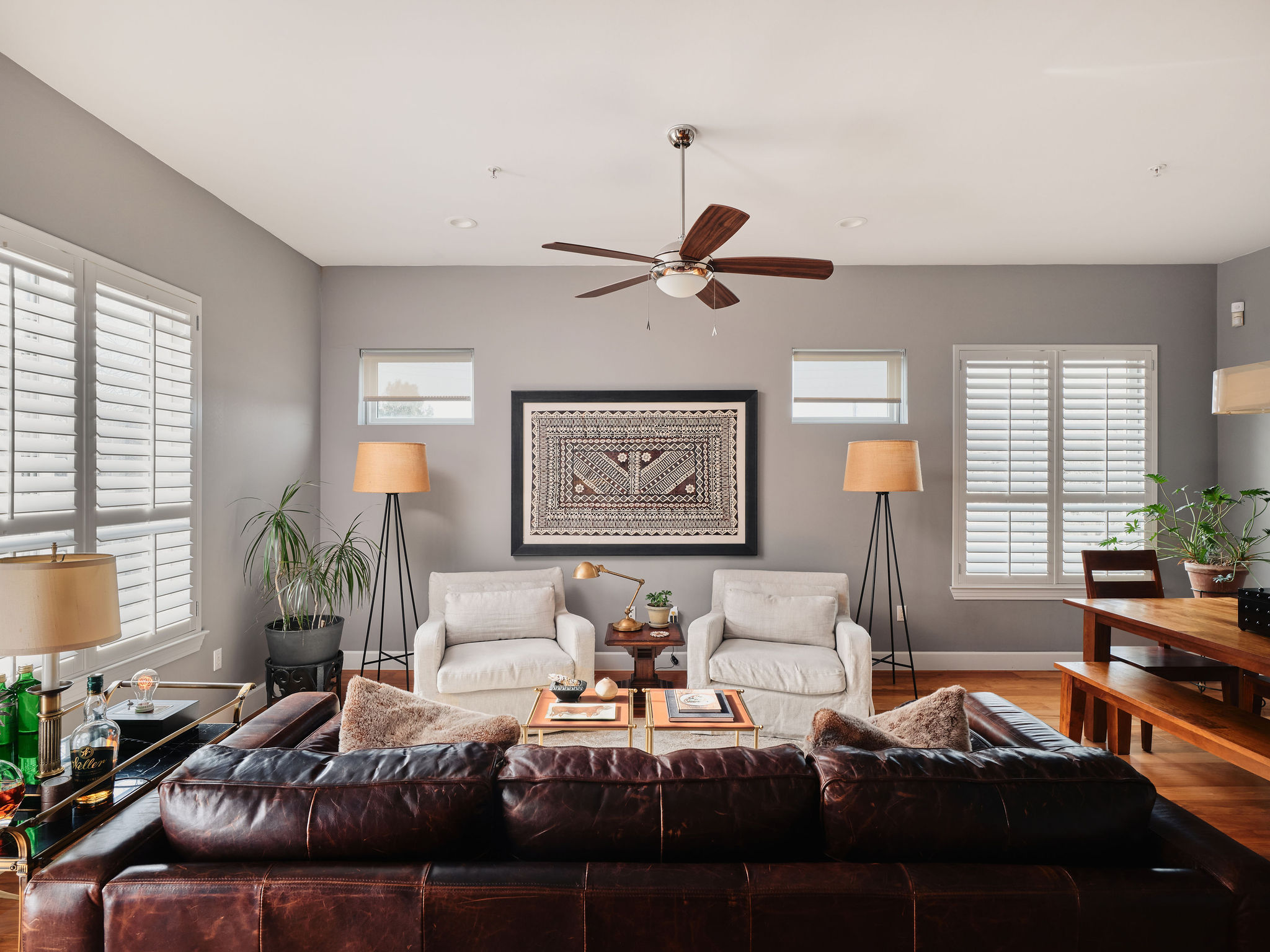1504 Collier Street, Unit 4 Austin, TX 78704 - Photo 5 of 38 Living area featuring ceiling fan, wood finished floors, and recessed lighting